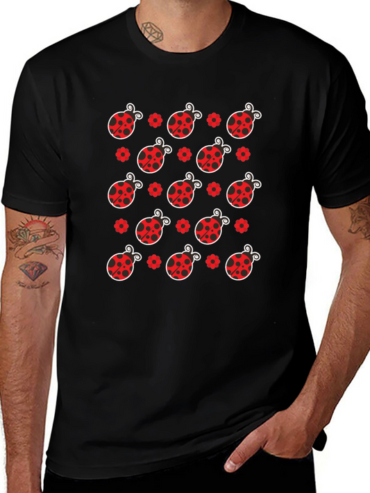 Ladybug Pattern Black T-Shirt