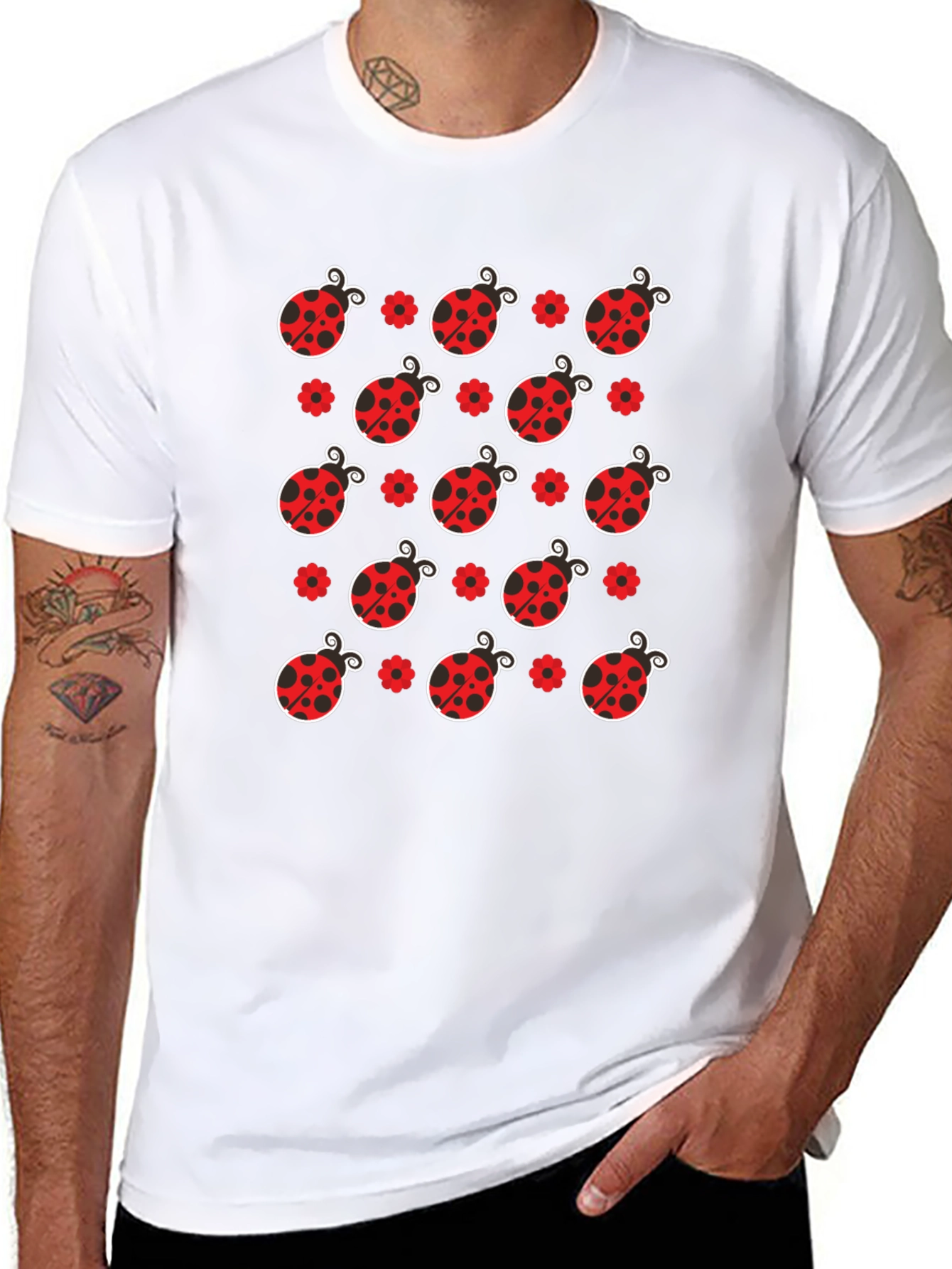 Ladybug Pattern Black T-Shirt