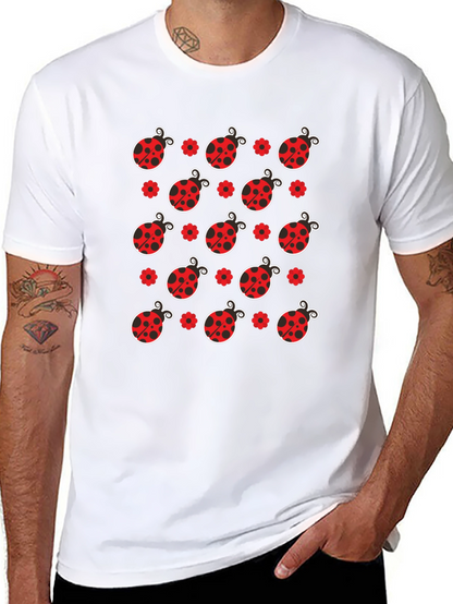Ladybug Pattern Black T-Shirt