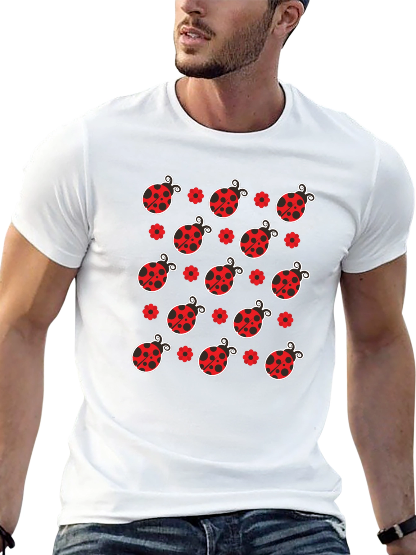 Ladybug Pattern Black T-Shirt