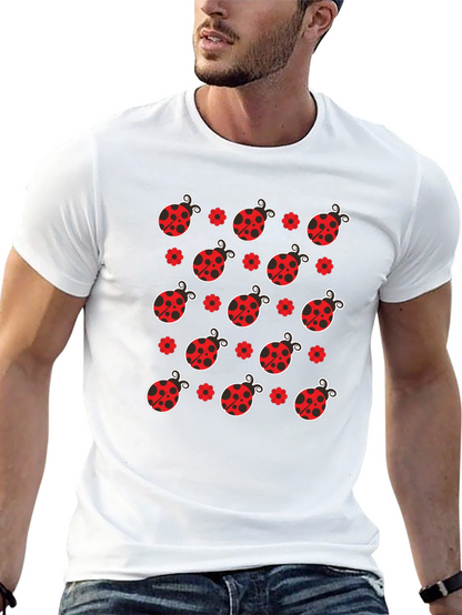 Ladybug Pattern Black T-Shirt