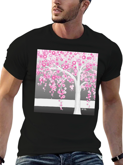 Pink Blossom Tree Black T-Shirt