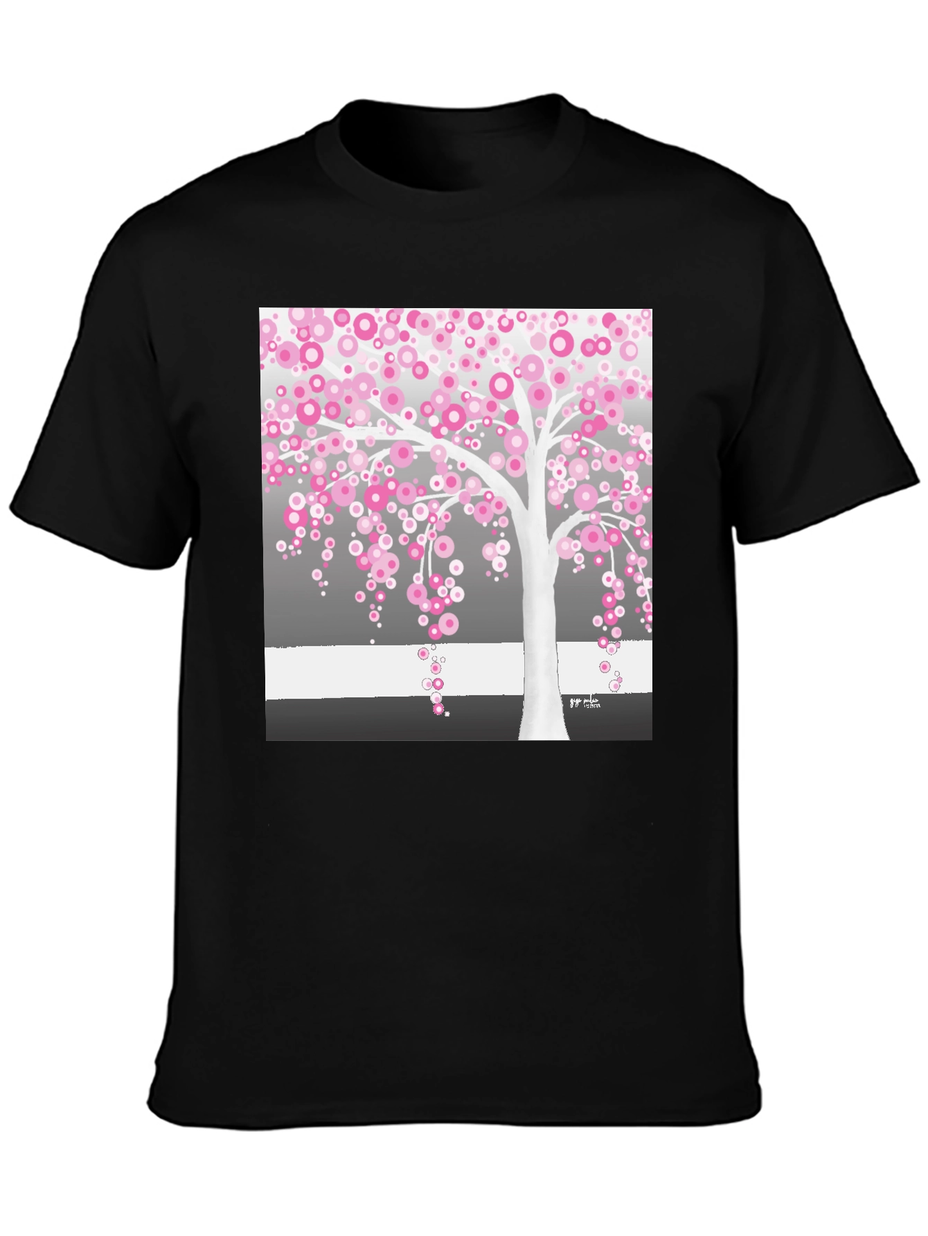 Pink Blossom Tree Black T-Shirt
