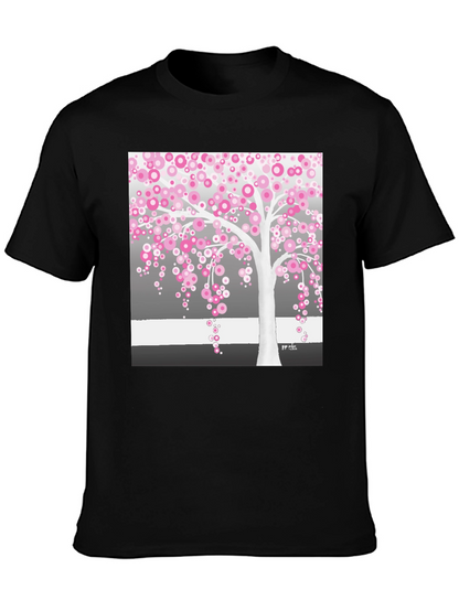 Pink Blossom Tree Black T-Shirt