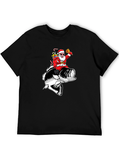 Santa Riding Bass Fish T-Shirt - Christmas Fishing Tee