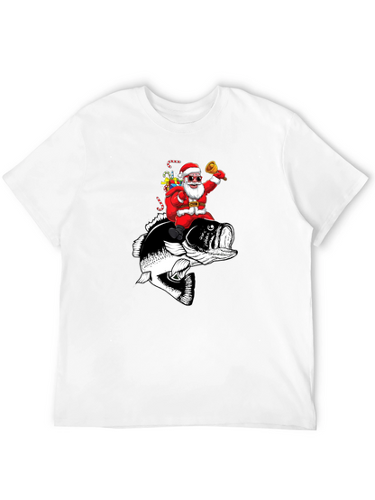 Santa Riding Bass Fish T-Shirt - Christmas Fishing Tee