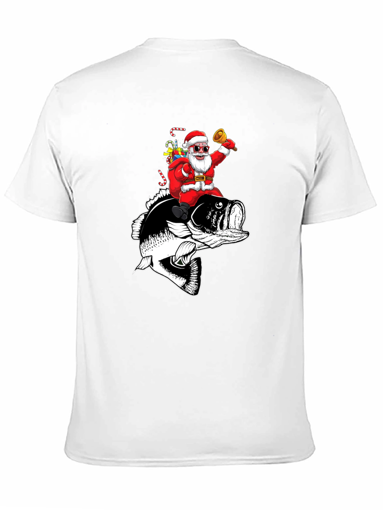 Santa Riding Bass Fish T-Shirt - Christmas Fishing Tee