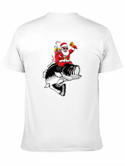 Santa Riding Bass Fish T-Shirt - Christmas Fishing Tee