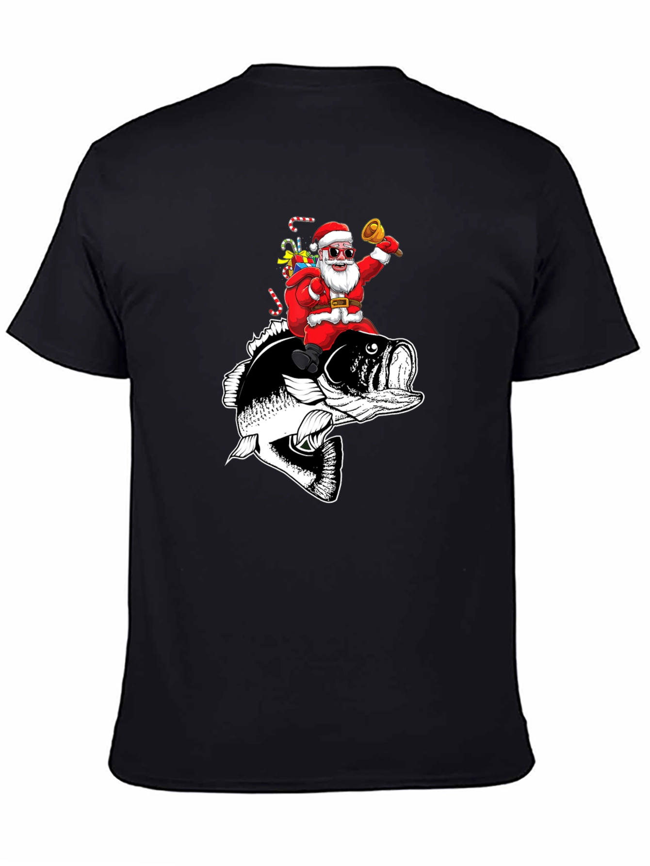 Santa Riding Bass Fish T-Shirt - Christmas Fishing Tee