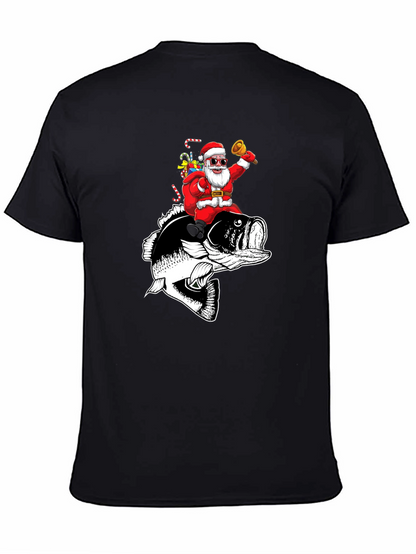 Santa Riding Bass Fish T-Shirt - Christmas Fishing Tee