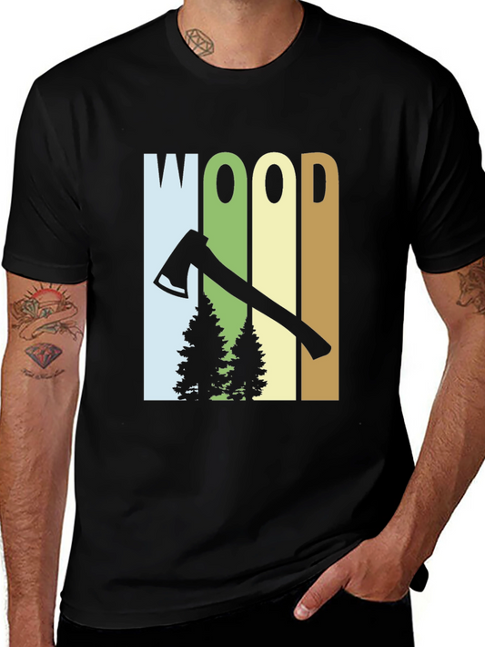 Wood Axe & Trees Graphic Tee - Black Lumberjack Shirt