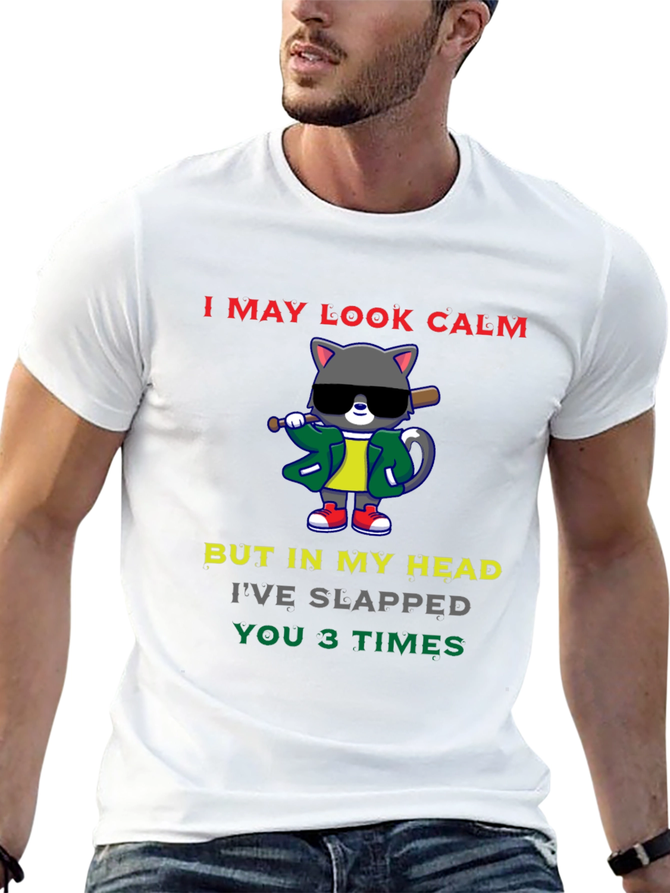 Calm Cat Slapped You 3 Times Black T-Shirt