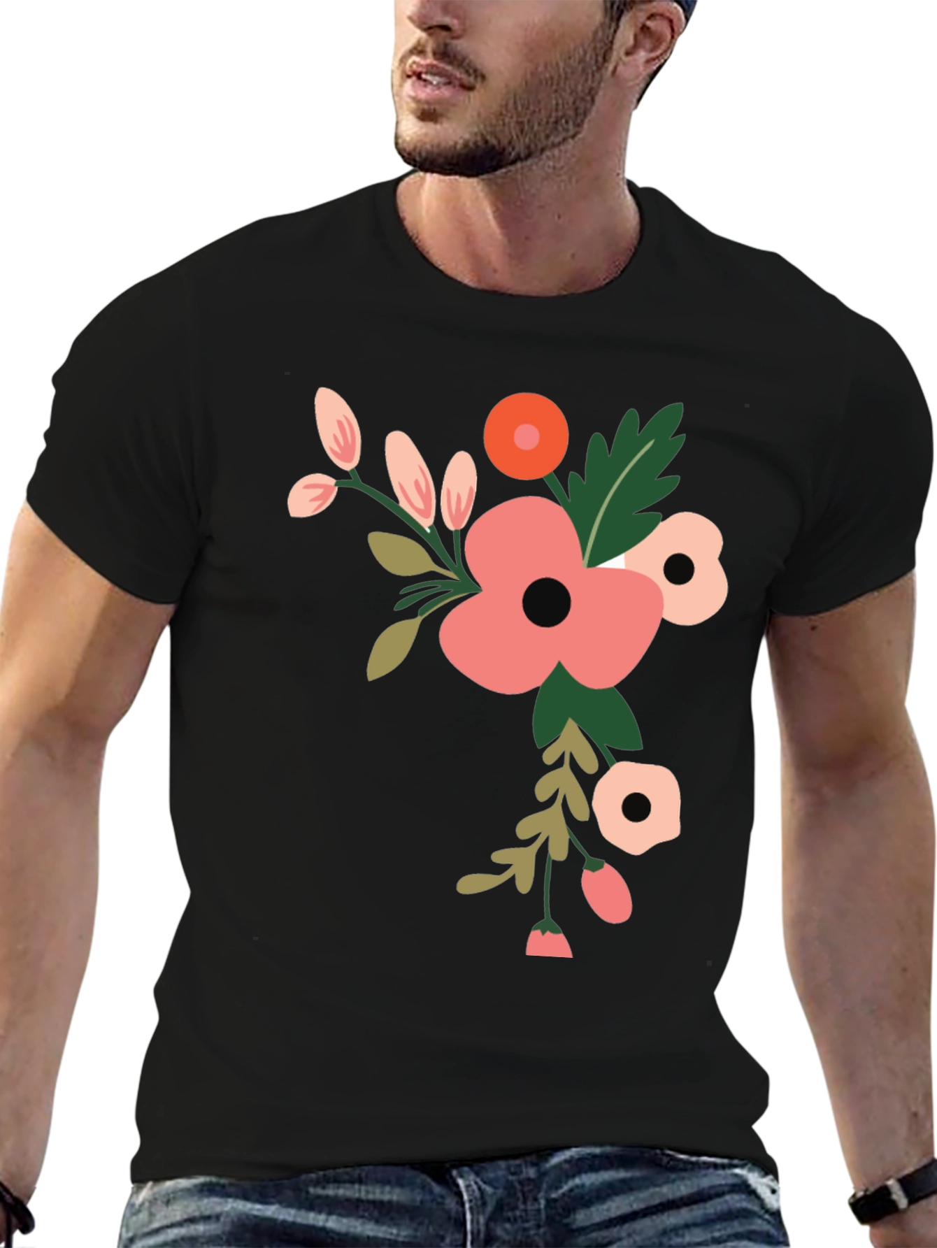 Floral Graphic Print T-Shirt - Black