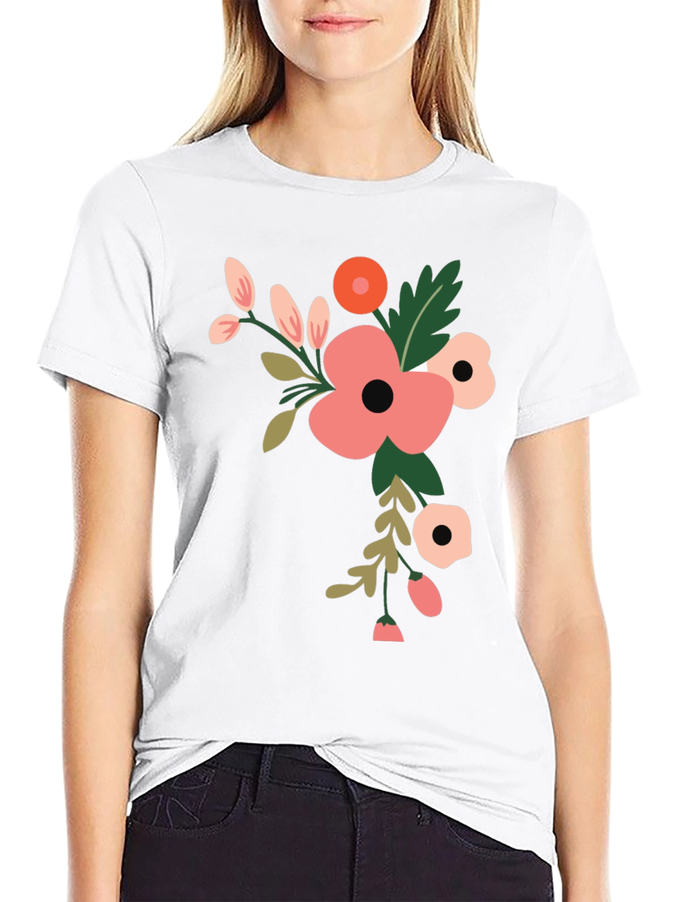 Floral Graphic Print T-Shirt - Black