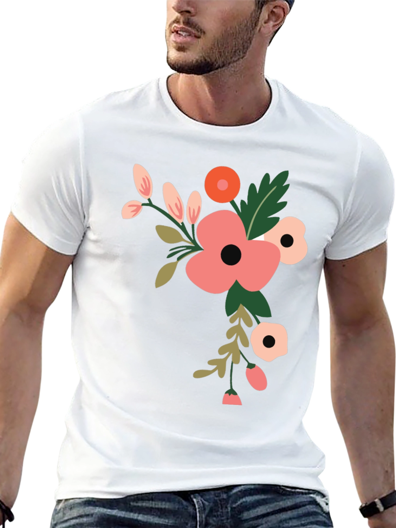 Floral Graphic Print T-Shirt - Black