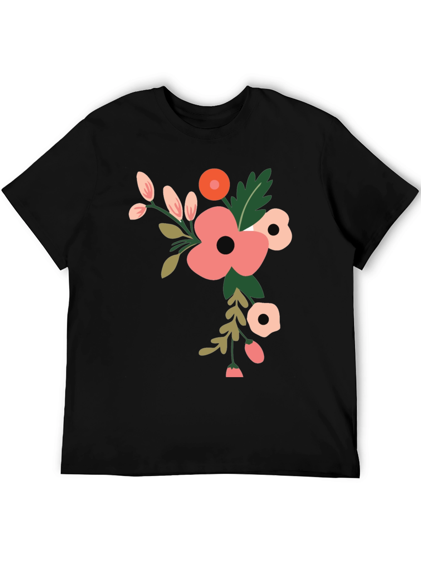 Floral Graphic Print T-Shirt - Black
