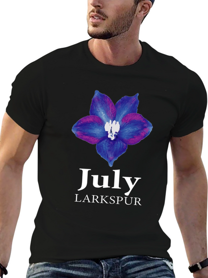 July Larkspur Flower Black T-Shirt