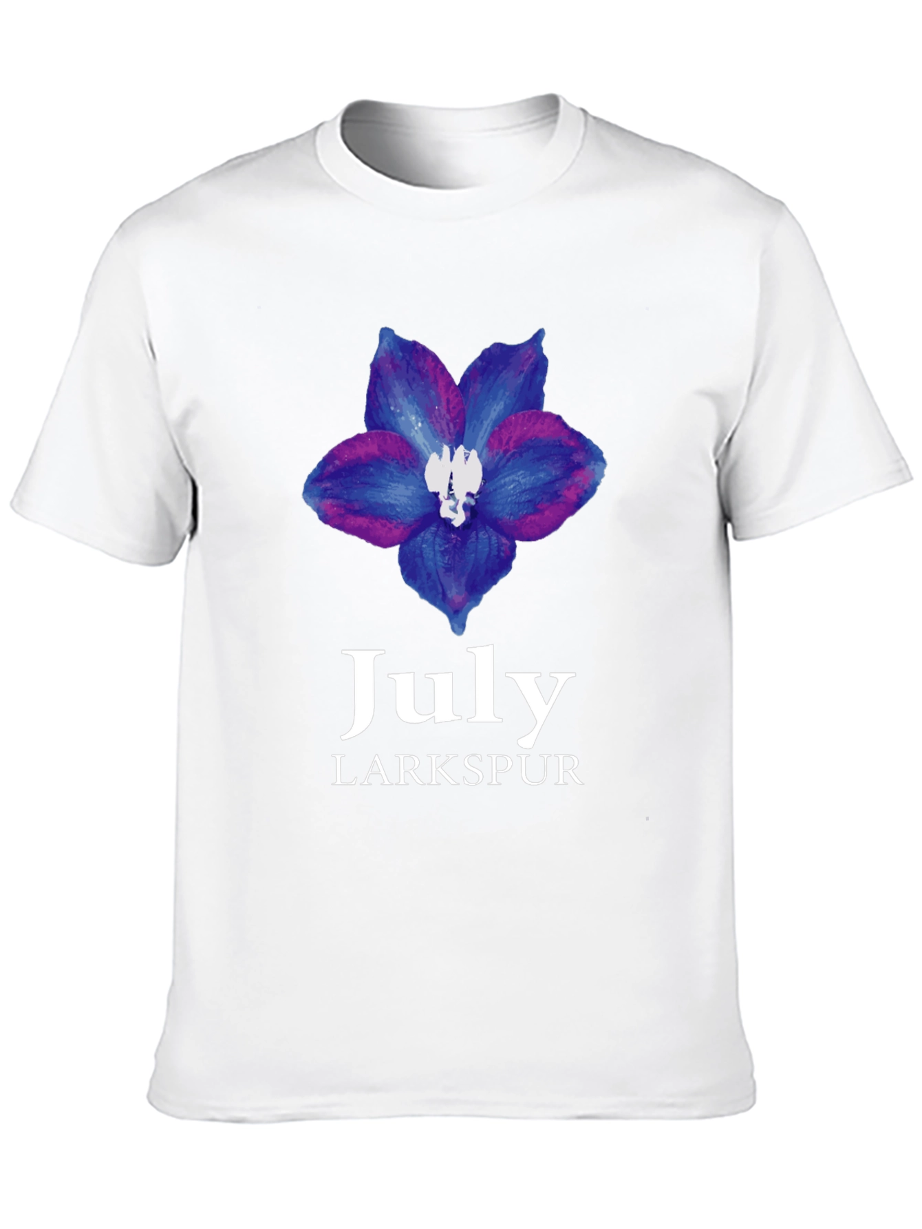 July Larkspur Flower Black T-Shirt