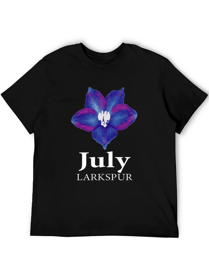 July Larkspur Flower Black T-Shirt