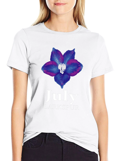 July Larkspur Flower Black T-Shirt