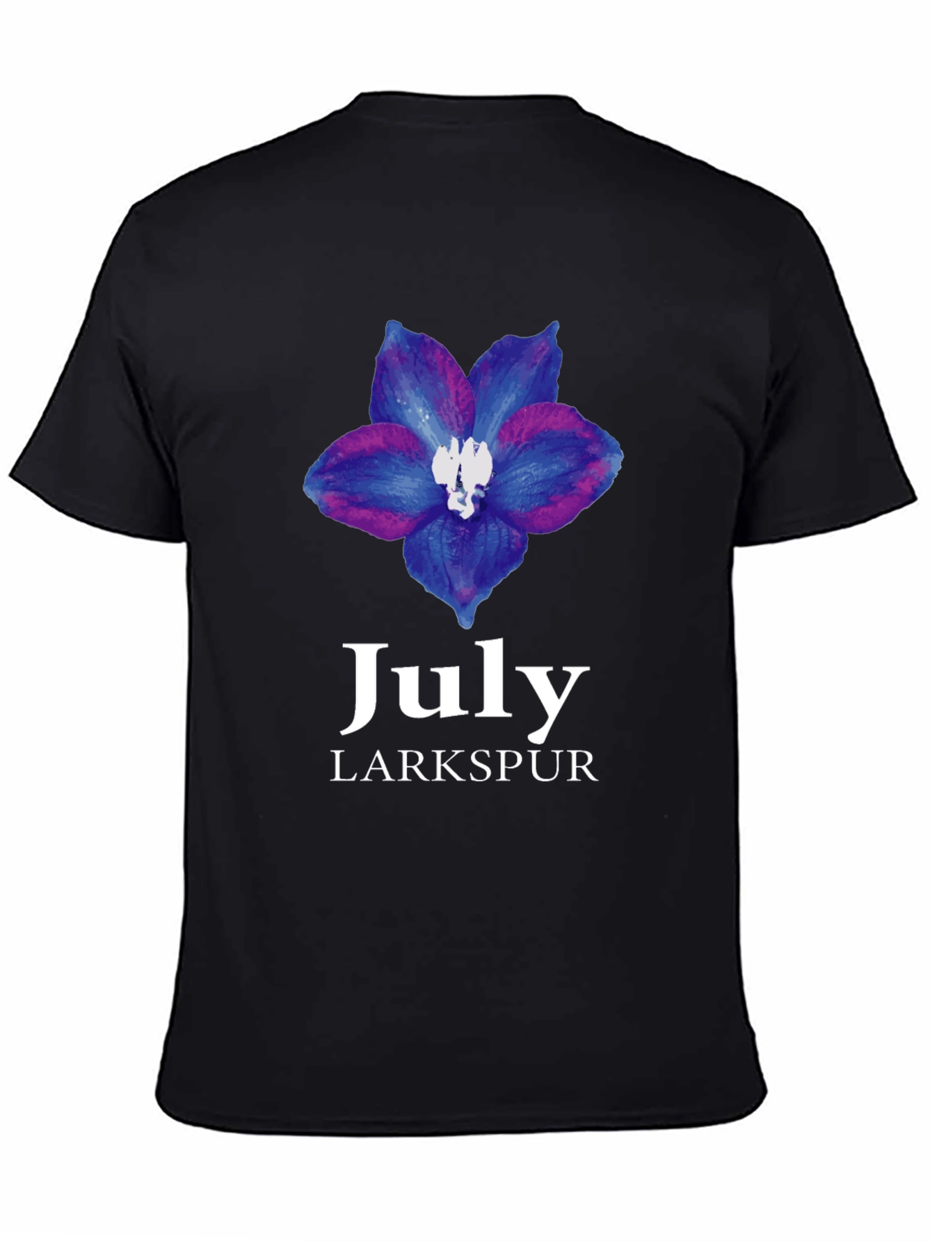 July Larkspur Flower Black T-Shirt