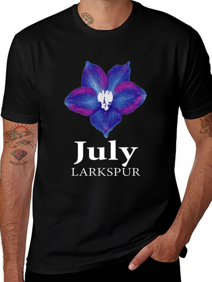 July Larkspur Flower Black T-Shirt