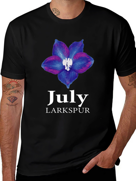 July Larkspur Flower Black T-Shirt