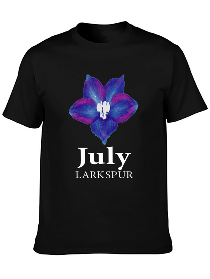 July Larkspur Flower Black T-Shirt