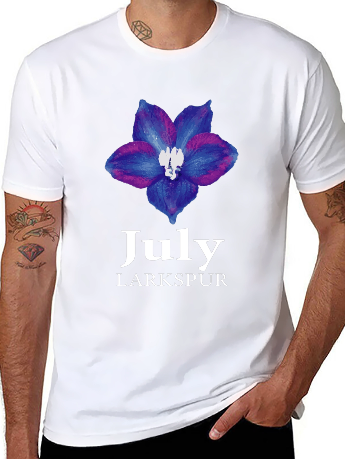 July Larkspur Flower Black T-Shirt
