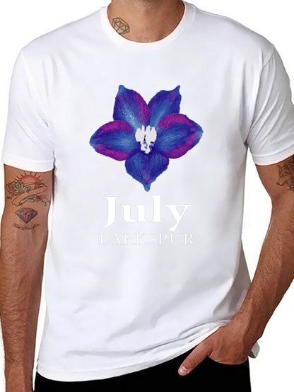July Larkspur Flower Black T-Shirt