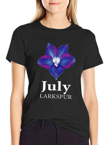 July Larkspur Flower Black T-Shirt