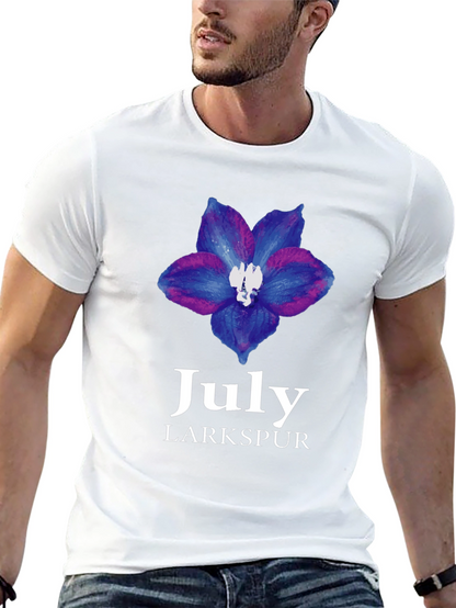 July Larkspur Flower Black T-Shirt