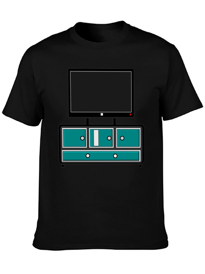 Retro TV Console Graphic Tee - Black Casual Style