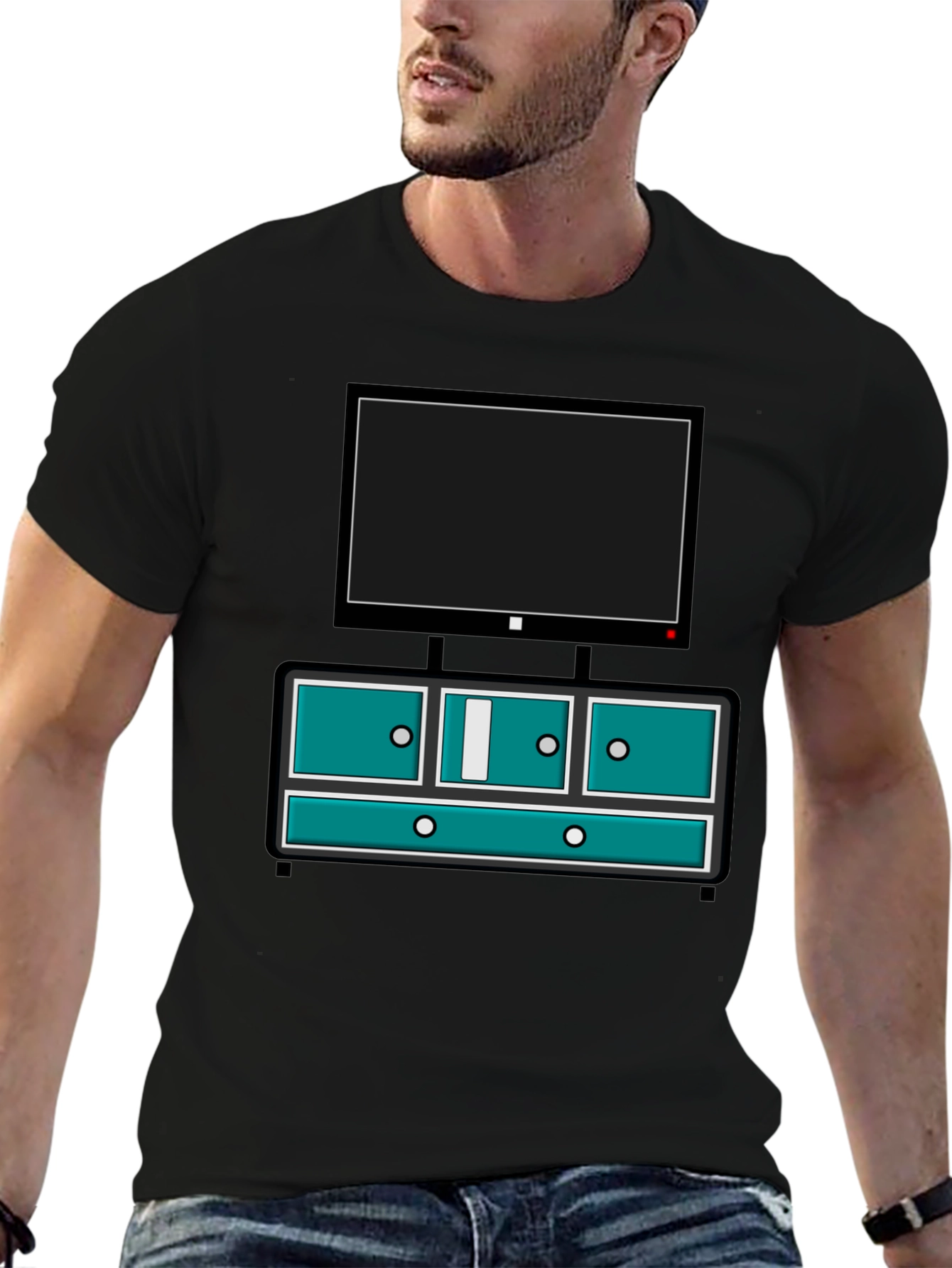 Retro TV Console Graphic Tee - Black Casual Style