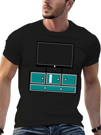 Retro TV Console Graphic Tee - Black Casual Style