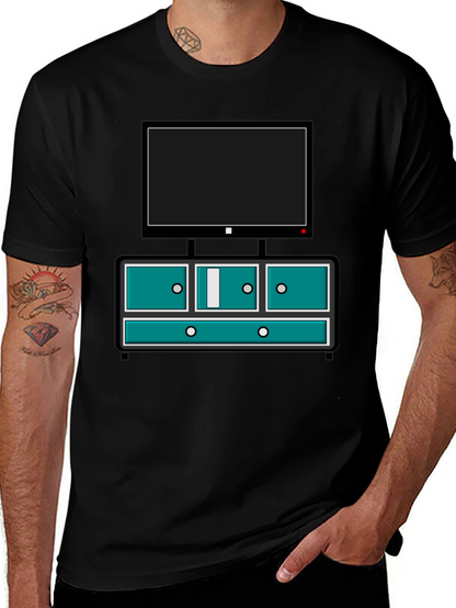 Retro TV Console Graphic Tee - Black Casual Style
