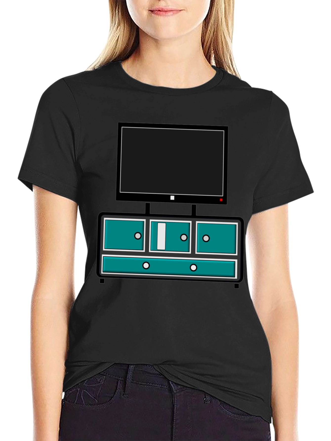 Retro TV Console Graphic Tee - Black Casual Style
