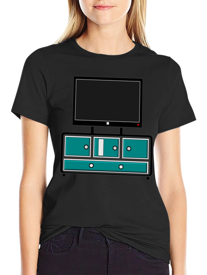 Retro TV Console Graphic Tee - Black Casual Style