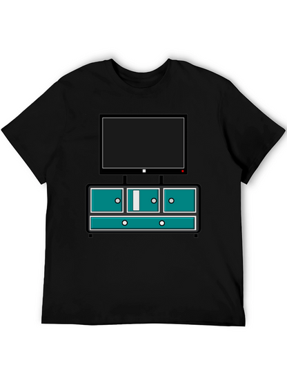 Retro TV Console Graphic Tee - Black Casual Style