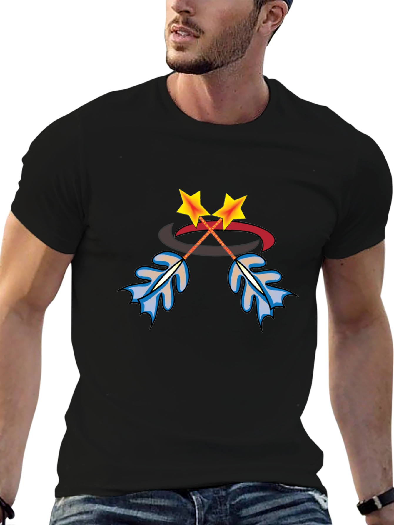 Stylized Crossed Arrows Graphic Tee - Black