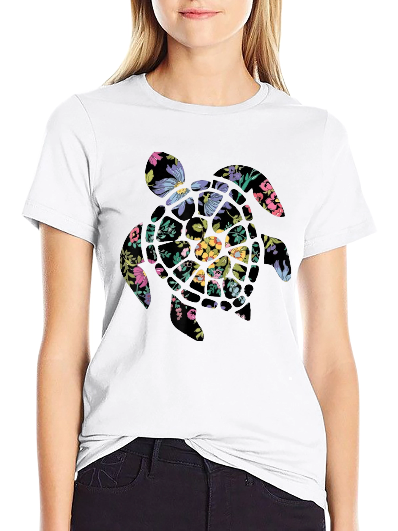 Floral Turtle Graphic Tee - Black