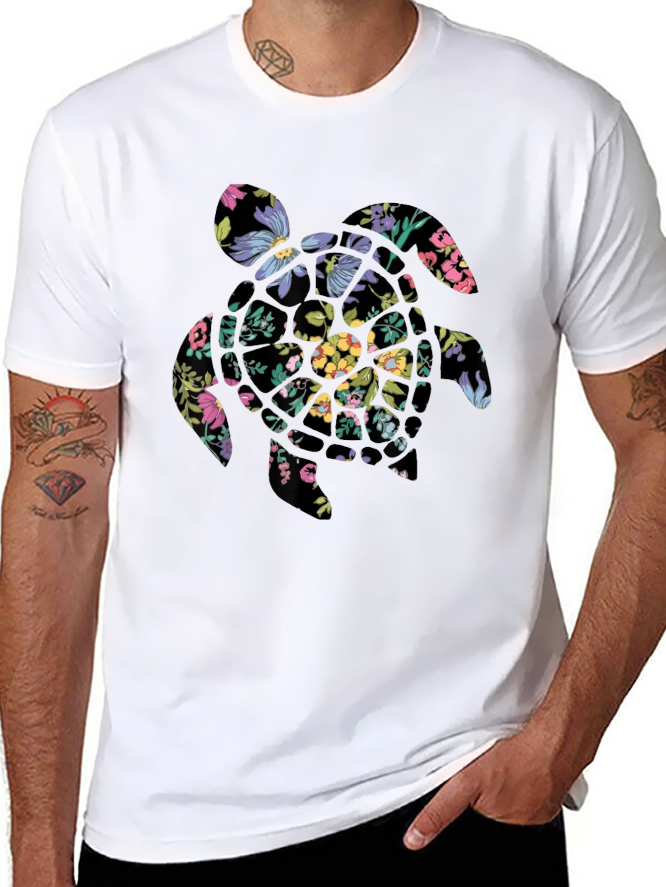 Floral Turtle Graphic Tee - Black