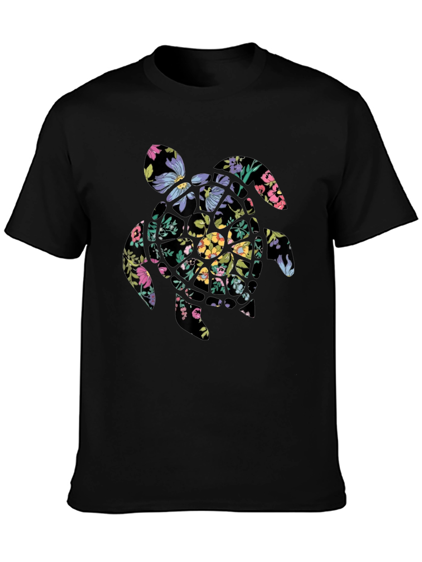 Floral Turtle Graphic Tee - Black