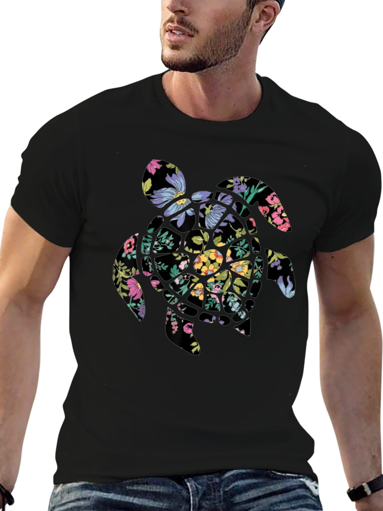 Floral Turtle Graphic Tee - Black