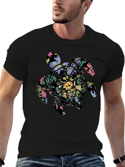 Floral Turtle Graphic Tee - Black