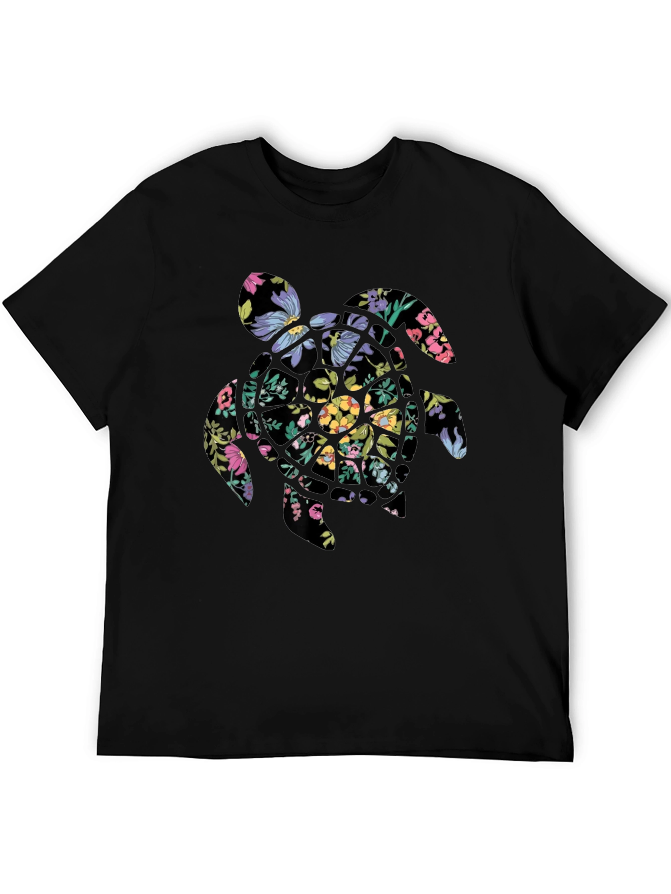 Floral Turtle Graphic Tee - Black
