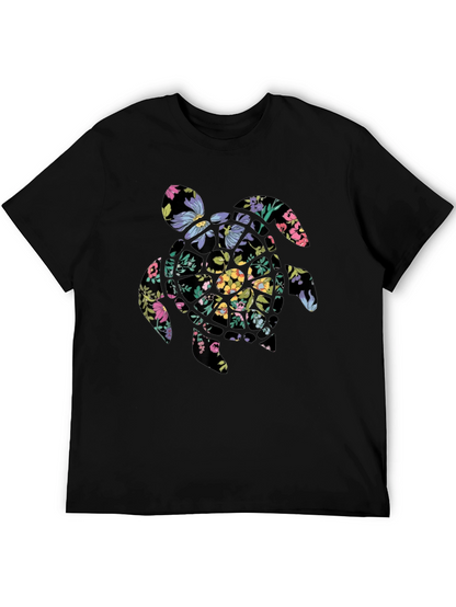 Floral Turtle Graphic Tee - Black