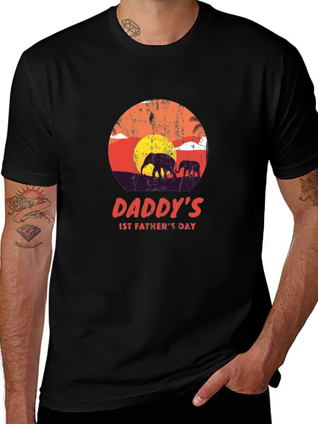 Daddys 1st Fathers Day Elephant Sunset T-Shirt
