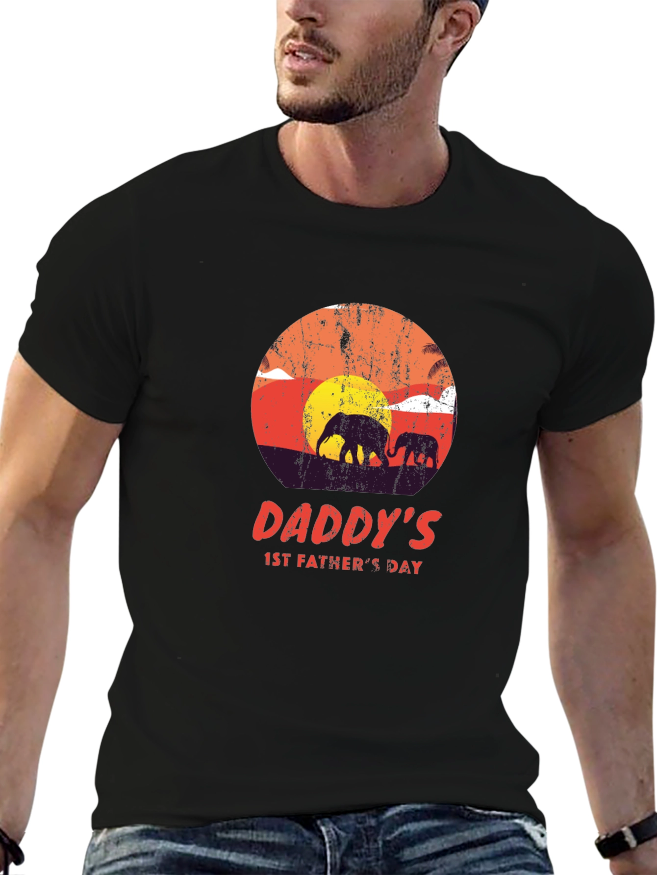 Daddys 1st Fathers Day Elephant Sunset T-Shirt