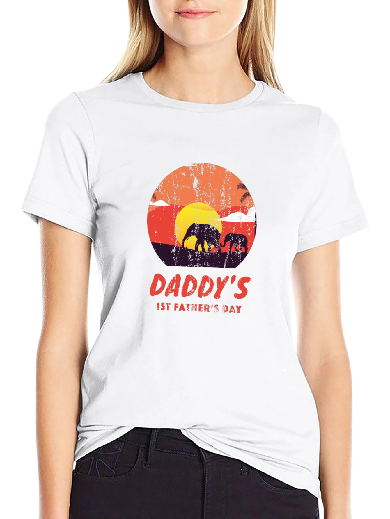 Daddys 1st Fathers Day Elephant Sunset T-Shirt
